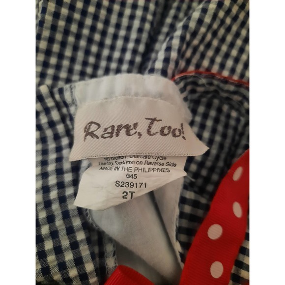 Rare Too 2T girls ladybug blue and white check gingham spaghetti straps dress - Picture 7 of 7
